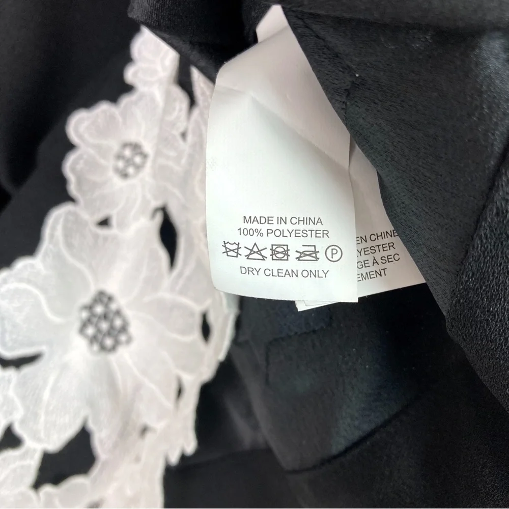 Kate Spade Lace Trim Satin Crepe Top Black and White Size 4